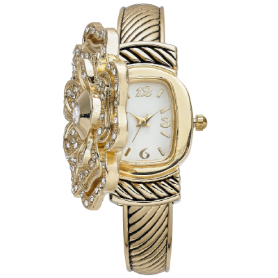 Women's Gold-Tone Peek Flower Bracelet Watch