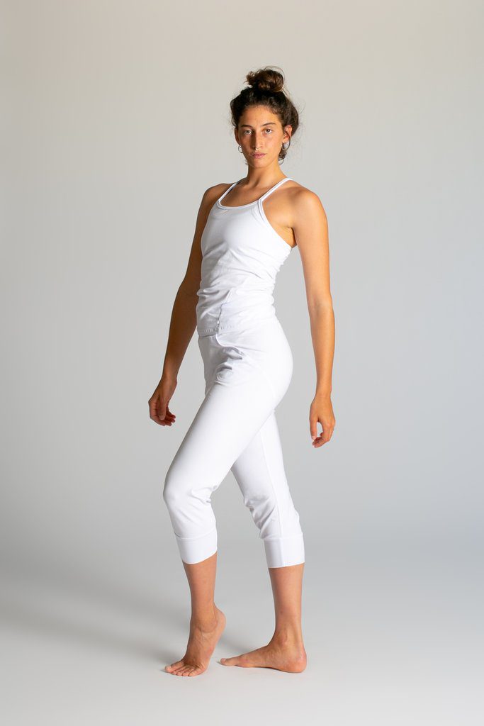 Pure White Slouchy Capri Yoga Pants 