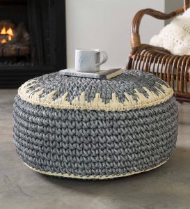 Recycled Gray Cotton Round Woven Pouf