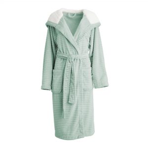 Jade Ribbed Fleece Robe With Hood