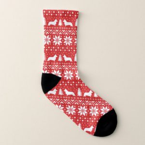 Cardigan Welsh Corgi Dog Silhouettes Christmas Red Socks