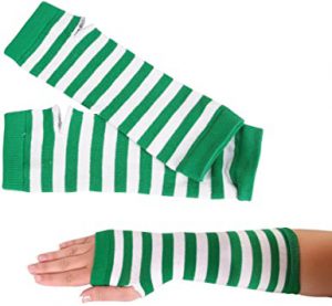 St. Patrick's Day Green and White Striped Pair of Arm Warmers