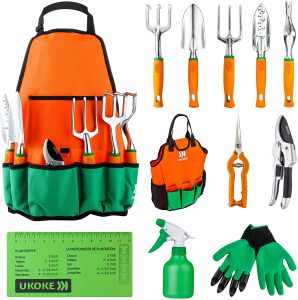 UKOKE Garden Tool Set, 12 Piece Aluminum Hand Tool Kit